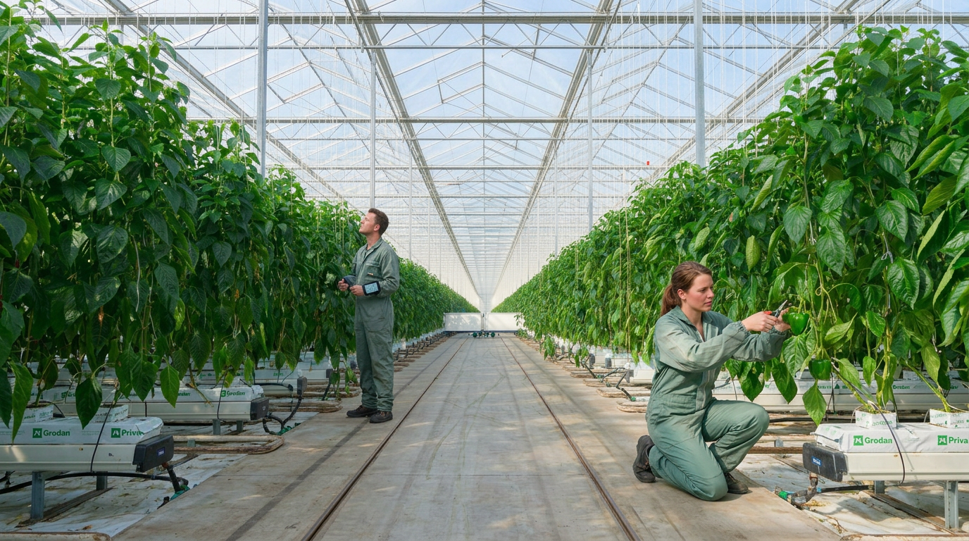 Kas-troo medewerkers in een kas